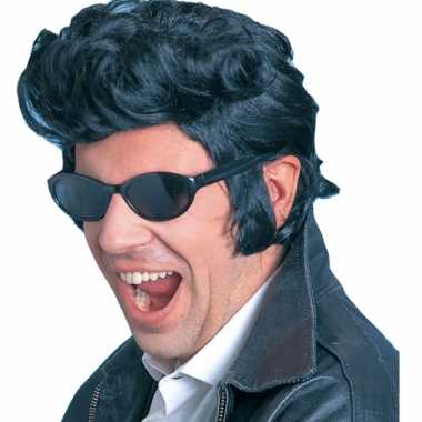 Rock and roll pruik voor heren zwart