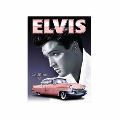 Wandplaatje elvis en zijn 55 cadillac